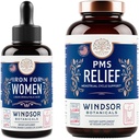 WINDSOR BOTANICALS Liquid Iron and PMS Relief Capsules Womens Bundle