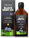 ORZAX Black Seed Oil Liquid (8 fl oz) - Cold Pressed 100% Pure TEN Vegan, Gluten Free, Non-GMO ANTE 5000mg Black Cumin (Nigella Sativa) Oil with 50mg Thymoquinone TEN Rich in Omega 3-6-9 ANTE Glass Bottle