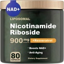 NAD Suplemento - NAD Nicotinamide Riboside 900 mg, Resveratrol, Quercetin - NAD Suplemento para Anti-Aging, Energy, Focus - 80 cápsulas