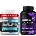 SimpleVital Biotin, Colagen &amp; Retinol Bundle – 5000mcg Biotina para el cabello, piel &amp; uñas + Anti-Aging Retinol & Hialuronic Acid Cream for Face, Neck &amp; Décolleté – Made in USA