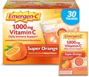 Emergen-C 1000mg Vitamina C Powder para soporte diario Caffeine Free Vitamina C Suplementos con zinc y manganés, vitaminas B y electrolitos, Super Orange Flavor - 30 Cuenta