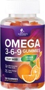 Omega 369 Gummies - Vegan Triple Omega 3 Suplemento Gummy - ácidos grasos esenciales Aceite 3 6 9 Complejo Corazón Soporte y Cerebro Soporte para Mujeres, Hombres &amp; Embarazo, Fish Free Non-GMO, Orange - 120 Gummies