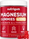 Magnesio Glycinate Gummies para Adultos &amp; Niños - 410mg Magnesio Elemental L-Threonate Chewables for Bones & Memory Support, Calm Mood - 2 Month Supply Magnesium Gummies Suplemento Complejo - 60 piezas