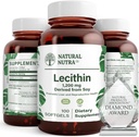 Natural Nutra Soy Lecithin 1200 mg Suplemento dietético - Función cerebral, Salud del hígado, Hepls Breast Health, Memory Boosting Supplement - Gluten-Free, BPA-Free, 100 Softgels en botellas de vidrio reciclable