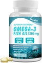 Omega 3 Suplementos de aceite de pescado,Triple Strength Omega 3 Suplemento nutricional con 650 mg EPA 450mg DHA Por Serving - Cerebro, Ojo, Corazón &amp; Inmune Apoyo a la salud - 90 Softgels (45 Serv)