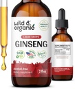 Wild &amp; Organic Korean Red Ginseng Extract Drops - Panax Ginseng Supplement for Immune Support - Liquid Root Tincture for General Well-Being - Vegan, Sugar &amp; Alcohol-Free - 2 fl oz