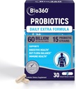 Extra Strength Probiotic for Digestive Health and Immune Support, 60 Billion CFU & 15 Strains, Gut Health Probiotics for Men and Women Supports Occasional Constipation, Diarrhea, Gas &amp; Bloating, 30CT