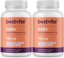 BESTVITE GABA 750mg por cápsula (240 cápsulas vegetarianas) (120 x 2) - No Stearates - No Fillers - Vegan - Gluten Gratis - No GMO