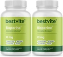 Bioperina 10mg (240 cápsulas vegetarianas) (120 x 2) - No Stearates - Vegan - No GMO - Gluten Gratis - Absorción Enhancer