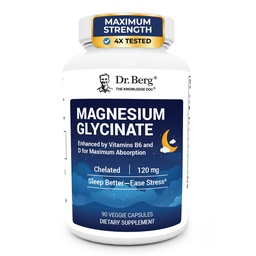 Dr. Berg Maximum Strength 4-in-1 Chelated Magnesium Glycinate with Clean, Potent & Pure Ingredients ← 4X Lab-Tested & Verified ← USA Formulated Magnesium Supplement Capsules ← 90 Capsules