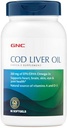 GNC Cod Liver Oil Omega 3 Suplemento, 260mg EPA y DHA, apoya el corazón, cerebro, piel, ojo y salud conjunta, 90 Softgels