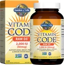 Garden of Life Vitamin D, Vitamin Code Raw D3, Vitamina D 2,000 UI, Raw Whole Food D3 Suplementos con Clorella, Frutas, verduras y probióticos para la salud ósea, 120 cápsulas vegetarianas