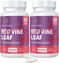 Red Vine Leaf Extracto 1400mg &amp; Horse Chestnut Extracto 100mg Suplemento para Leg, Veinte, Circulación, Corazón, Piel (60 Capsules - 2 Botellas)