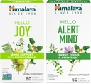 Himalaya Hello Joy with Ashwagandha for Improvement Mood and Spirits & Himalaya Hello Alert Mind with Bacopa for Energy, Focus &amp; Atención, Herbal Supplement, 60 Capsules Cada uno