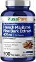 NusaPure Francés Marítimo Pine Bark Extracto 400mg por Veggie Caps 200-Day Supply Bioperine Non-GMO Vegan