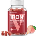 Vegan Iron Gummies Suplemento - con Vitamina C, A, B-Complex, Folate, Zinc para Adultos &amp; Niños - Sangre de Salud y Energía Asistencia para la Deficiencia de Hierro, Anemia, No Después del Sabor - Peach Flavor (90 Ct)