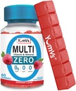 YUM-V'S Multivitamin Zero Gummies by YumVs ← Vitaminas libres de azúcar Suplemento para Mujeres &amp; Hombres ← Chromium, Thiamine y Magnesium ← Natural Raspberry Flavor Chewables - 60 Cuenta - Red Pillbox