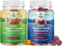 Bundle of Kids Multivitamin Gummies for Immunity Support with Vitamins A C D3 E B and Zinc and Kids Magnesium Gummies - Calm Relax Mag Citrate with Raspberry Flavor for Nerve & Heart Health