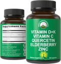 Suplemento de Apoyo Inmunitario con 6 Ingredientes Top. Vitamina D3 K2 + Vitamina C + Elderberry + Zinc + Quercetina. Incluye 5000 UI Vitamina D. Zinc 15mg. Cápsulas de inmunidad. Suplementos para Mujeres y Hombres