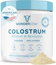 WONDERCOW Colostrum Supplement Powder for Gut Health, Immune Support, Muscle Recovery & Wellness ← Natural IgG Puro Bovine Colostrum Superfood, Unflavored, 60 Servings