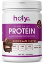 Holy &amp; Co. Plant Based Protein Blend Shake, Gluten Free Chocolate Flavored, Kosher, para Hombres y Mujeres, 2 Billion Probiotics, Monk Fruit Sugar- 16 oz (1 LB)