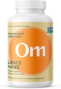 Om Lion’s Mane Mushroom Capsules - Suplemento Orgánica de Mushroom y Nootropic - Suplementos de Cerebro para Memoria y Focus, 180 Conde (60 Servimientos)