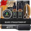 XIKEZAN Beard Kit for Men Grooming & Straightening Set,w/Beard Straightener, 2 Pack Oil, Balm, Comb, Scissor, Brush, Birthday Valentines Gifts for Him Dad Men Boyfriend Christmas Stocking Stuffers