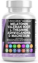 Nutracéuticos limpios Melatonin 10mg Valerian Root L Theanine 200mg Ashwagandha - Apoyo al sueño para hombres y mujeres con complejo de magnesio, limón, manzanilla, " Flores de pasión - 60 caps
