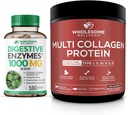 Total Wellness Digestive Enzymes 1000MG Plus Prebiotics &amp; Probiotics Suplemento + Multi Collagen Protein Powder Hydrolyzed (Type I II III V X) Bundle