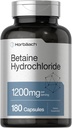 Horbäach Betaine HCl 1200mg Silencio 180 Capsules  Betaine Hydrochloride Suplemento Silencio Non-GMO, Gluten Free
