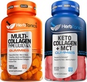 Herbtonics Multi Collagen Gummies Tipo 1.2,3,5 " 10 con Biotina para el crecimiento del cabello, la piel, uñas Keto Gummies con MCT + Collagen ← Sugar Free ← Anti envejecimiento, crecimiento del cabello, cuidado de la piel " Strong