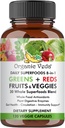 Ecológico Veda Super Verdes Rojos Veggies Capsules - 8 en 1 Daily 30 Whole Organic Superfoods Fruits & Vegetables Suplemento - Papaya Enzymes, Spirulina, Clorella, Moringa, Beet, Turmeric - 120 Vegan