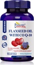 Aceite de Flaxseed con CO Q-10 (Apoyo antioxidante diario y sistema cardiovascular), GMP, Certificado de Assn de Producto Natural, Hecho en EE.UU. - 400mg, 60 Softgels