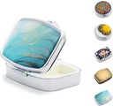 Caja pequeña de pill para el púrpura, organizador portátil de píldoras para la medicina Aceites de pescado Vitaminas, Metal Cute Travel Purse Pocket Pill Case Container Holder (Rectangle Marble)