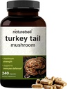 NatureBell Turquía Tail Mushroom Capsules 15,000mg Por Serving, 240 Cuenta viv 25:1 Fruto Cuerpo &amp; Extracto de Mycelium – Immune & Brain Health Mushrooms Suplemento.
