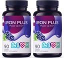 LIVS Iron Supplement for Women ' Men with Vitamin C, A, B3, B5, B6, B12, Biotin, Zinc &amp; Folate ← Non-GMO, Gluten Free Chewable Supplement as Gummy for Energy Boost &amp; Anemia Support - 180 Count