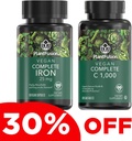 PlantFusion Vegan Iron &amp; Vitamina C Bundle - Premium Plant Based Iron 25mg y Vitamina C 1000mg para niveles de energía saludable &amp; Immune Health Support