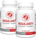 Silver Fern Brand Regularity Digestive Supplement - 2 Bottles = 60 Capsules = 60 Day Supply - Mucosave FG (Prickly Pear Polysaccharides & Olive Leaf Polyphenols) & SunFiber