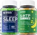 Melatonin Free Sleep Aid Gummies + 5-HTP Gummies for Adults , con GABA, L-Theanine, L-Tryptophan, Magnesium, Ashwagandha, Turmeric - Non-Habit Forming, Banana Extract Help for Deep Relaxation, Calm