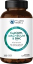 Vitamina Mundial Calcio Magnesio Zinc"Promotes Bone Health 250 Coated caplets