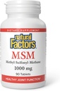 Factores naturales, MSM 1000 mg, soporta articulaciones saludables, pelo, piel y uñas, 90 cápsulas (90 porciones)