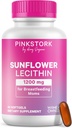 Pink Stork Sunflower Lecithin Suplemento - 1200 mg para Clogged Milk Ducts - Breastfeeding Essentials for Postpartum Moms - Supports Breast Milk Flow - 60 Softgels