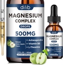 Triple Complejo de Magnesio Suplemento-Magnesium Glycinate, Citrato, Malate Liquid Drops 500mg con Ashwagandha, L-Theanine, B6 para la calma, Stress Relief, Sleep, Muscle Support-Green Apple Flavor