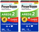 PreserVision Eye Vitamina &amp; Suplemento Mineral AREDS 2 Fórmula + CoQ10, 2-en-1 Beneficios de la salud, 100 Softgels (2 por día) Pack de 2