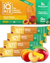 IQMIX Hidration Electrolyte Powder – 4-en-1 Fórmula para la hidratación, la claridad mental, el humor y la recuperación – Sugar-Free Drink Mix, Keto, Magnesium L-Threonate, Lion’s Mane – 20 Conde Peach Mango