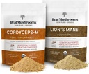Lions Mane (60g) y Cordyceps (60g) Mushroom Extract Powder Bundle - Mushroom Supplement for Cognition, Energy and Endurance