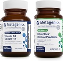 Metagenics Vitamina D3 10,000 + K (60 Softgels) & UltraFlora Control Probiotic (30 Servimientos) - Asistencia Bone &amp; Heart Health - Ayudas Healthy Body Composition