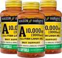 MASON NATURAL Vitamina A 3000 mcg (10.000 UI) de Fish Liver Oil, soporta Vision &amp; Immune Health, 100 Softgels, Pack de 3