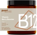 Puori Vegan Vitamina B12 Berry Booster Powder - 20 Servings - B12 con Nordic Wild Blueberries - Alto en Flavonides - para la producción normal de energía y el metabolismo - libre de lácteos, vegetarianos, no GMO