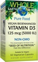 Factores naturales enteros de la Tierra &amp; Sea Vitamin D3 125mcg (5,000 UI), Vegan Bioenhanced, 60 cápsulas vegetarianas